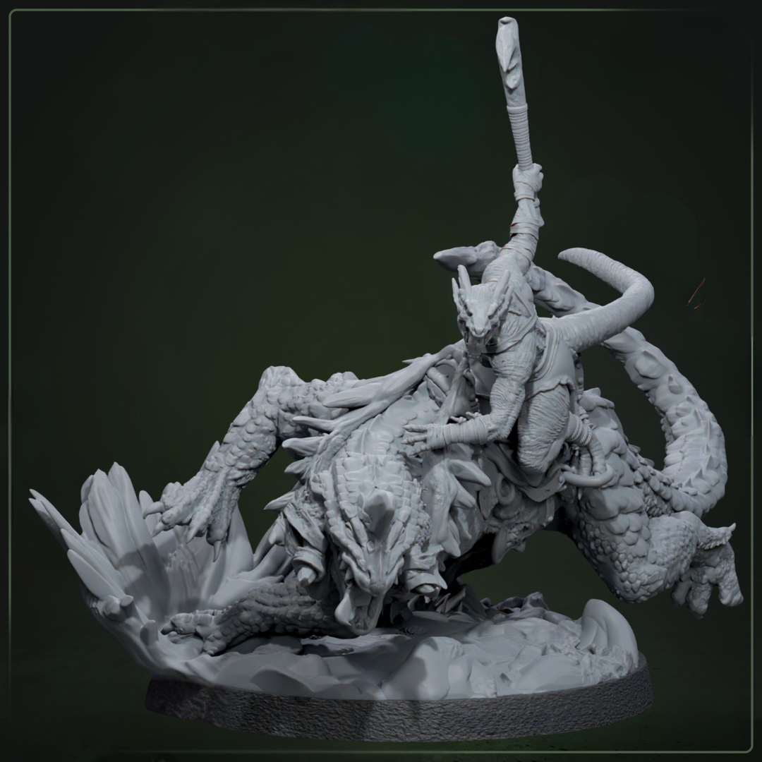 Arekari Spinedrake 3 D&D miniatuur - in achtervolging - complete spinedrake warband uit Drakklings of Dragons Keep collectie, Nederlandse kwaliteit Quest & Craft miniaturen nederland voor drake encounters
