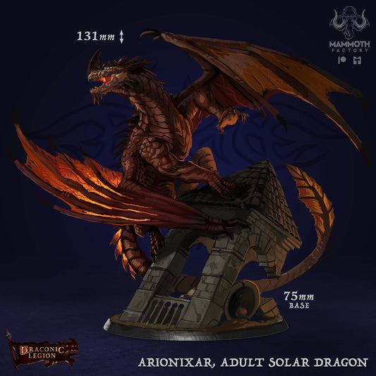 Arionixar Solar Dragon van de Immortal Flame D&D miniatuur - colorreference- legendarische large scale boss dragon uit Draconic Legion collectie, hoogdetail resin DND miniaturen voor fantasy tabletop RPG van Quest & Craft
