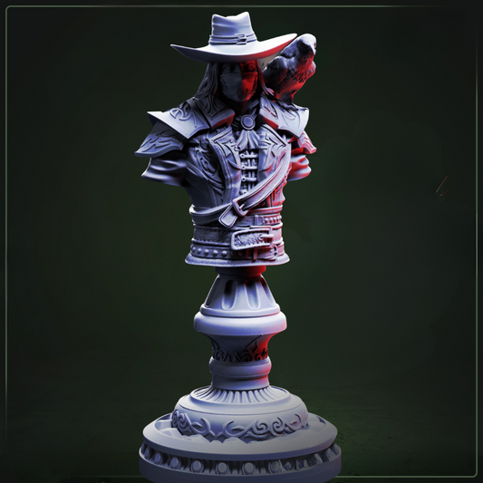 Arkham Ravenswood Bust Revenant Vampire Hunter D&D character bust - bandit mask-detailed undead hunter collectible met weathered features, premium DND miniaturen fantasy bust voor TTRPG collectors uit Nederland bij Quest & Craft