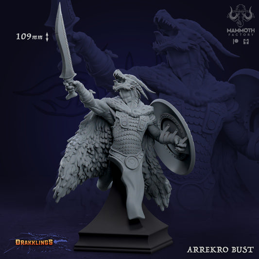 Arrekro Bust D&D miniatuur - premium character bust drakkling commander uit Drakklings of Dragons Keep collectie, hoogdetail resin DND miniaturen bust voor verzamelaars van Quest & Craft
