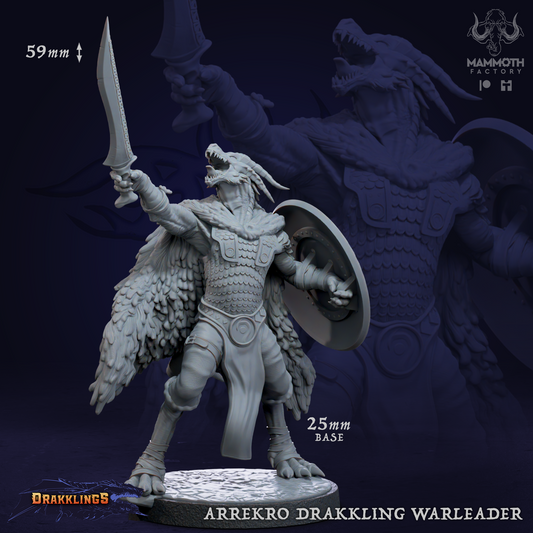 Arrekro Drakkling Warleader D&D miniatuur - meedogenloze drakkling boss leader uit Drakklings of Dragons Keep collectie, hoogdetail resin DND miniaturen voor fantasy tabletop RPG van Quest & Craft