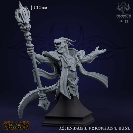 Ascendant Pyrophant Bust D&D miniatuur - premium character bust vuurpriester uit Solaris Drakkarum collectie, hoogdetail resin DND miniaturen bust voor verzamelaars van Quest & Craft
