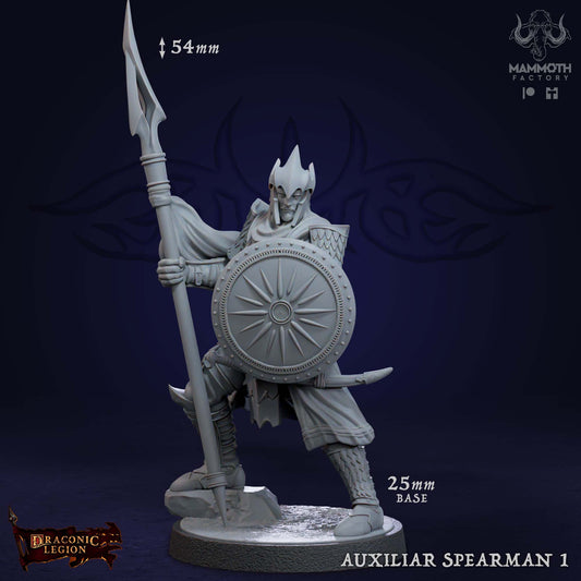 Auxiliar Spearmen 1 D&D miniatuur - getrainde Drakkari infanterist uit Draconic Legion warband, hoogdetail resin DND miniaturen voor fantasy tabletop RPG van Quest & Craft
