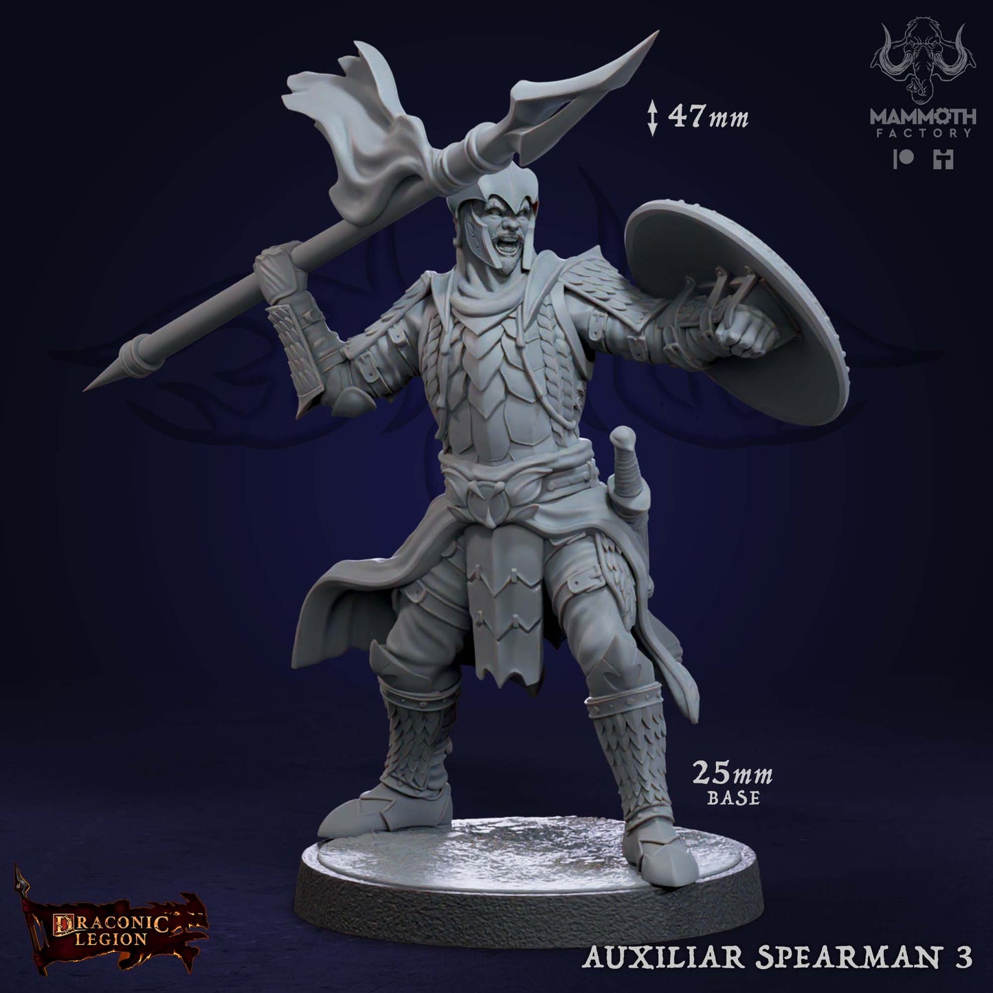 Auxiliar Spearmen 3 D&D miniatuur - throwing spear -tactische infanterist uit Draconic Legion collectie, TTRPG miniaturen voor Dungeons & Dragons van Quest & Craft
