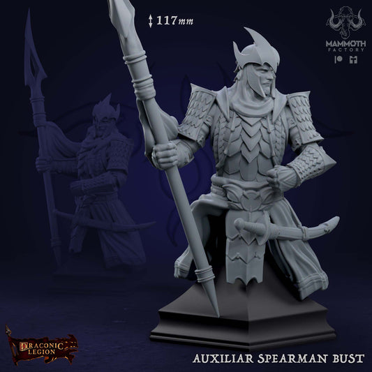 Auxiliar Spearmen Bust D&D miniatuur - premium character bust draconische soldaat uit Draconic Legion collectie, hoogdetail resin DND miniaturen bust voor verzamelaars van Quest & Craft
