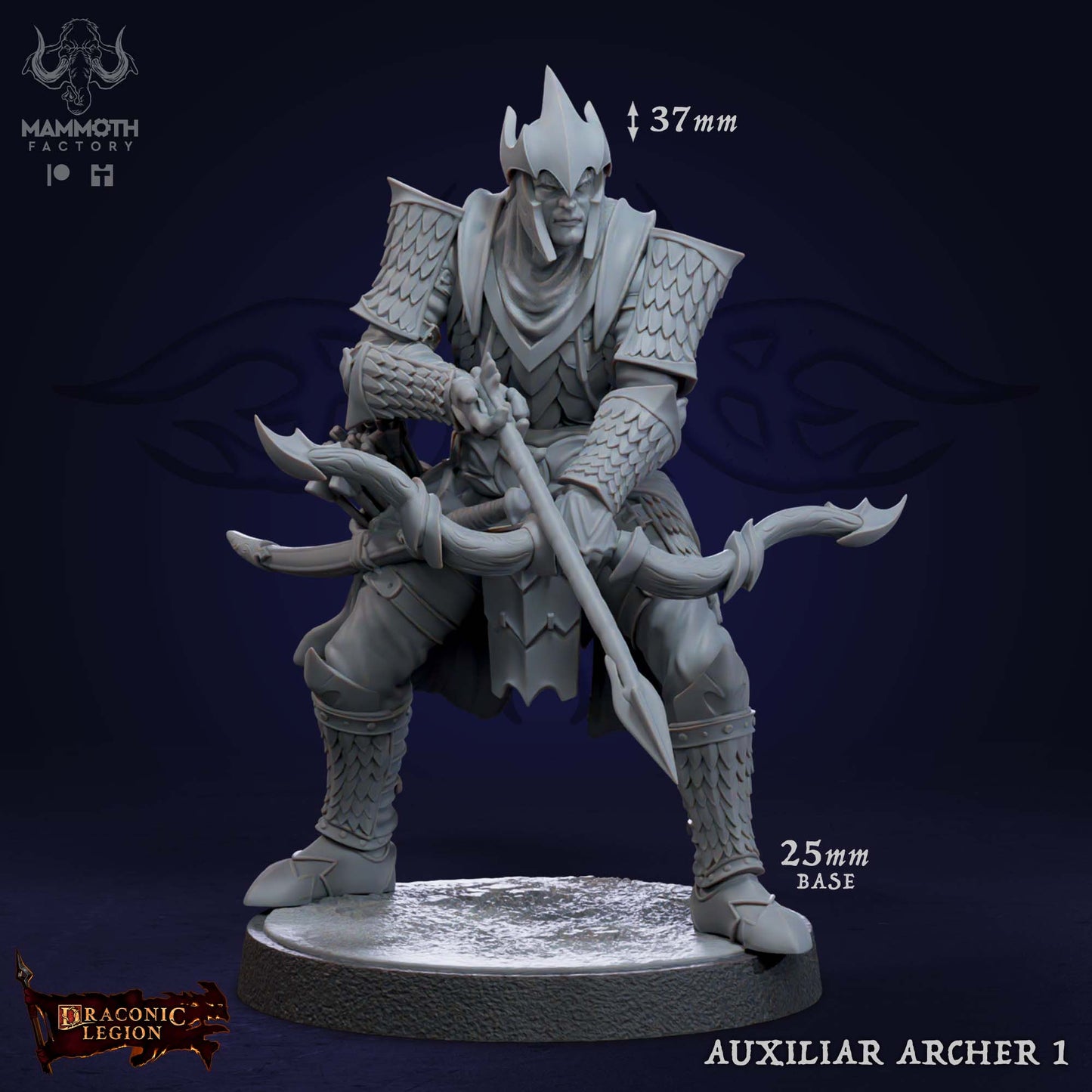 Auxiliar Archer 1 D&D miniatuur - getrainde Drakkari boogschutter uit Draconic Legion warband, hoogdetail resin DND miniaturen voor fantasy tabletop RPG van Quest & Craft
