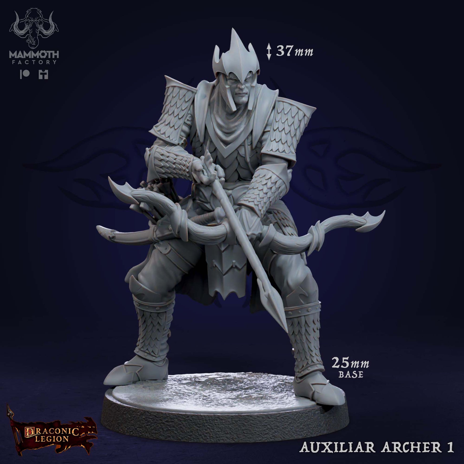 Auxiliar Archer 1 D&D miniatuur - getrainde Drakkari boogschutter uit Draconic Legion warband, hoogdetail resin DND miniaturen voor fantasy tabletop RPG van Quest & Craft
