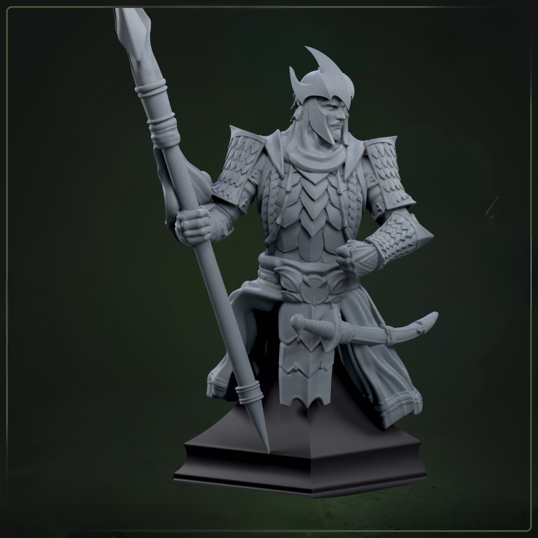 Auxiliar Spearmen Bust D&D miniatuur - premium character bust draconische soldaat uit Draconic Legion collectie, hoogdetail resin DND miniaturen bust voor verzamelaars van Quest & Craft
