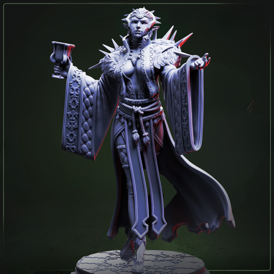 Baroness Noctra de Blanc Vampire Noblewoman D&D miniatuur - Met masker - regal vampier aristocraat met elaborate gown en noble bearing, premium DND miniaturen fantasy character voor gothic court intrigue TTRPG campaigns uit Nederland bij Quest & Craft