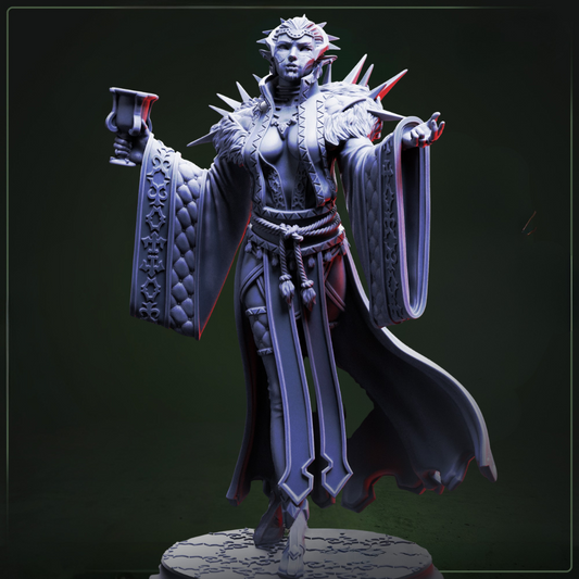 Baroness Noctra de Blanc Vampire Noblewoman D&D miniatuur - Met masker - regal vampier aristocraat met elaborate gown en noble bearing, premium DND miniaturen fantasy character voor gothic court intrigue TTRPG campaigns uit Nederland bij Quest & Craft