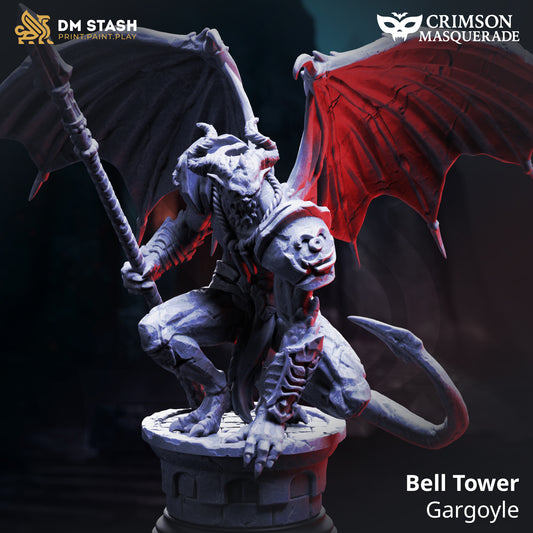 ALT-Tekst voor Productafbeelding: "Bell Tower Gargoyle Sentinel of Castle Beaufax D&D miniatuur - imposante stone guardian met uitgespreide vleugels en weathered features, premium DND miniaturen fantasy castle protector voor gothic TTRPG campaigns uit Nederland bij Quest & Craft"