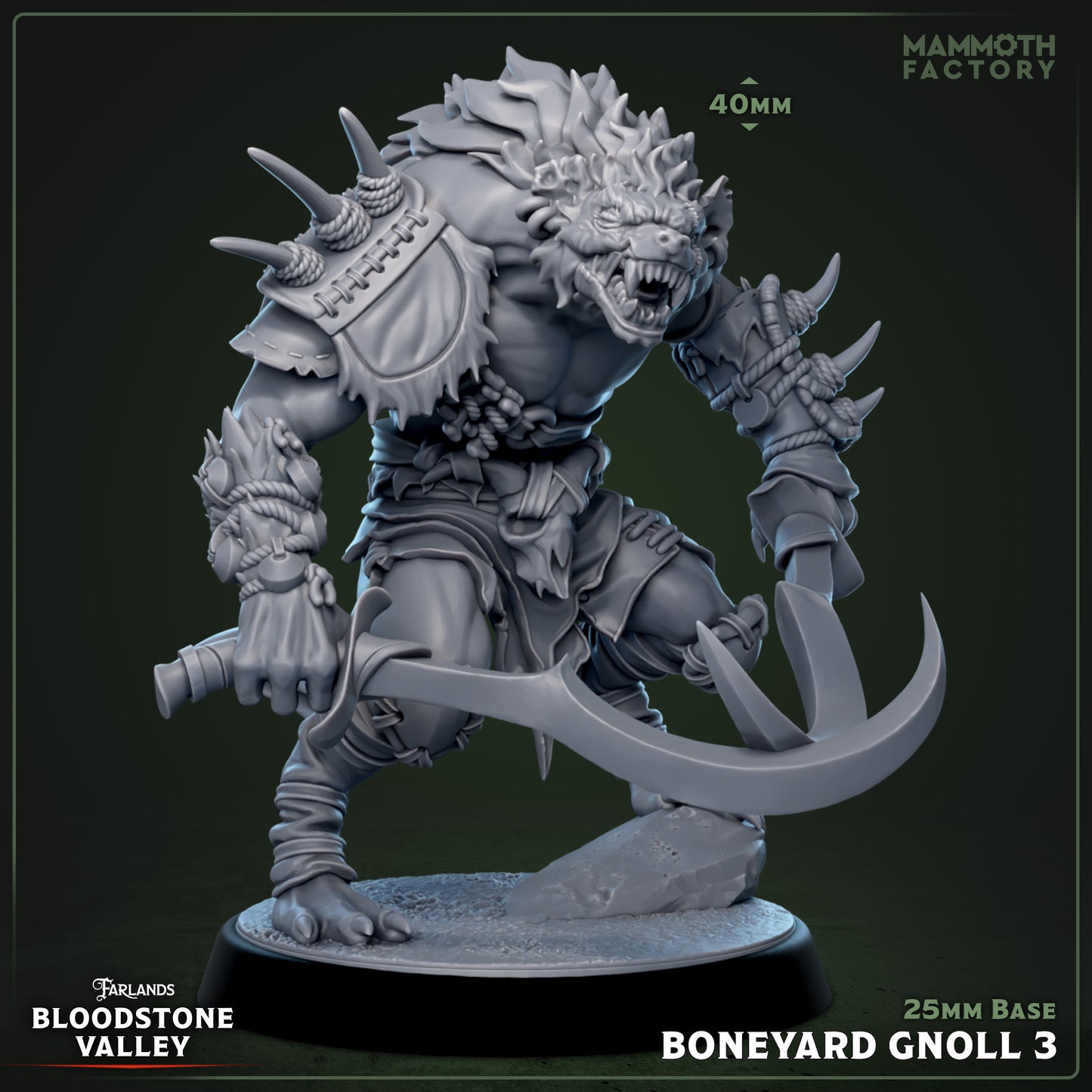 Boneyard Gnoll 3 - woeste gnoll-strijder dual wield, derde figuur uit fantasy miniaturen gnoll warband voor TTRPG campaigns