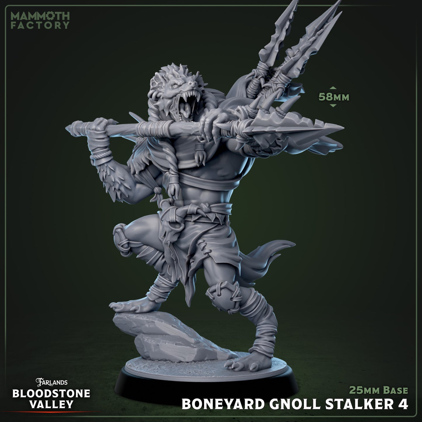 Boneyard Gnoll Stalker 4 - gnoll in aanval, vierde figuur uit complete D&D miniaturen warband set voor tactische encounters