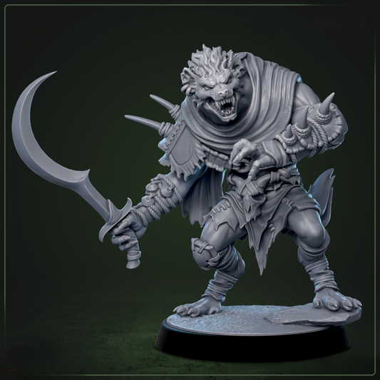 Boneyard Gnoll 1 - gruwelijke gnoll-krijger met wapen, eerste pose uit 5-delige warband uit Bloodstone Valley voor D&D en fantasy tabletop gaming