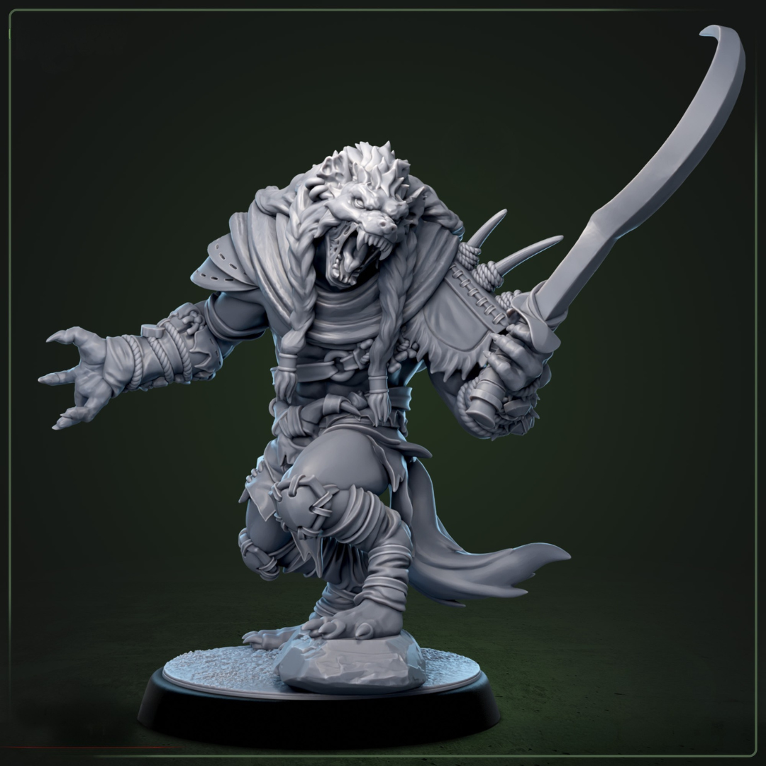 Boneyard Gnoll 2 - chaotische gnoll in aanvalshouding, tweede variatie uit DND miniaturen warband collectie voor horror encounters