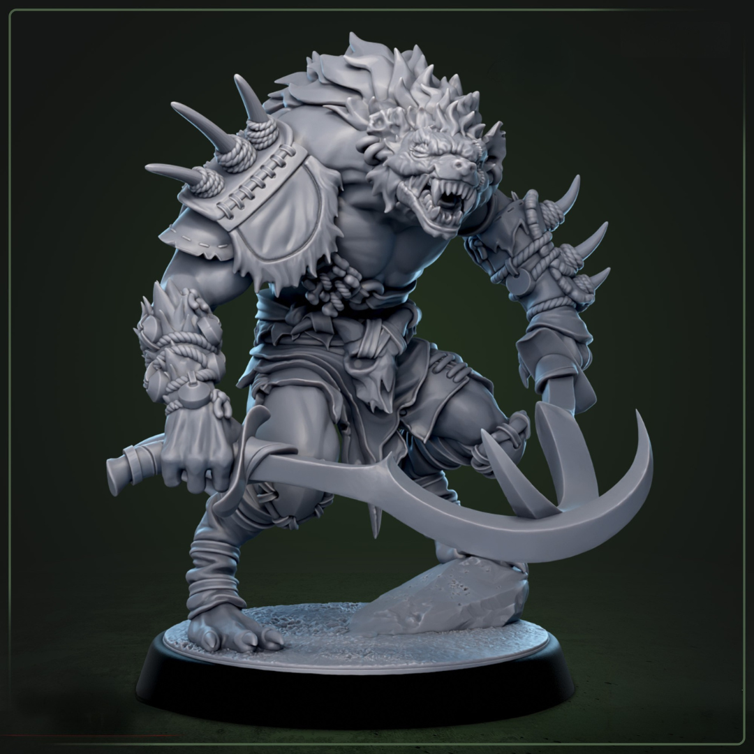 Boneyard Gnoll 3 - woeste gnoll-strijder dual wield, derde figuur uit fantasy miniaturen gnoll warband voor TTRPG campaigns