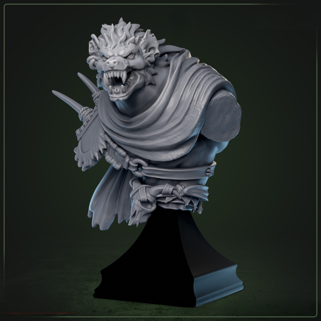 Boneyard Gnoll Character Bust D&D miniatuur - sinistere atmospheric bust met bone fragments uit Bloodstone Valley collectie, premium DND miniaturen fantasy dark verzamelobject voor TTRPG horror collectors uit Nederland bij Quest & Craft