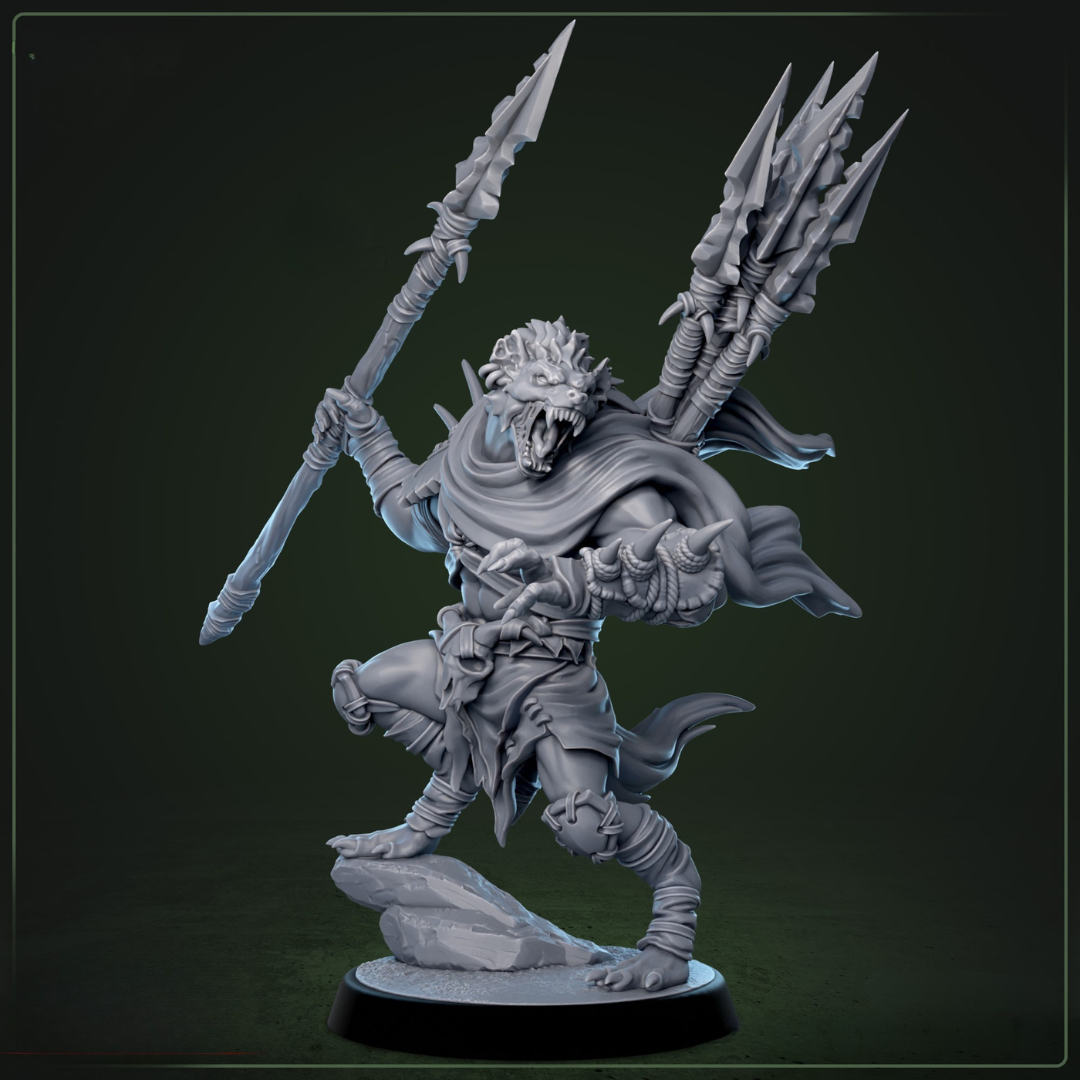 Boneyard Gnoll Stalker 2 - gnoll-moordenaar in verdedigende stance, tweede pose uit DND miniaturen warband collectie voor stealth encounters