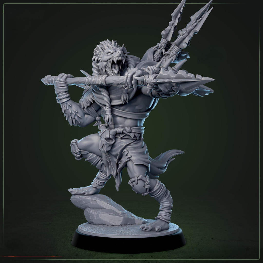 Boneyard Gnoll Stalker 4 - gnoll in aanval, vierde figuur uit complete D&D miniaturen warband set voor tactische encounters