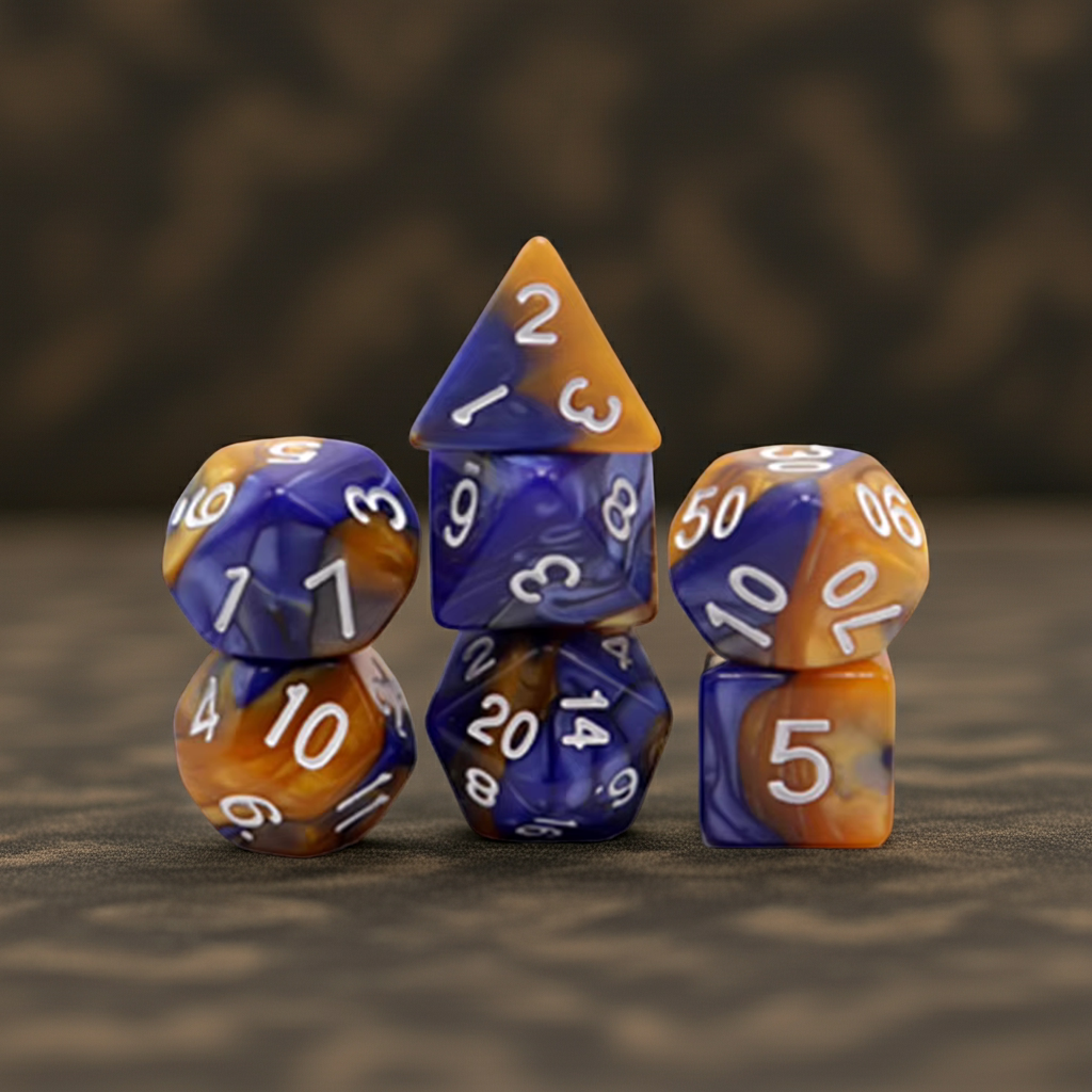 Blue & Gold dobbelstenen met witte cijfers – RPG Dice Set