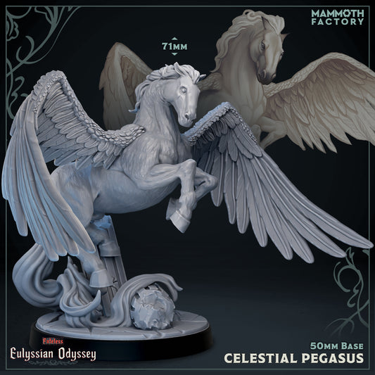 Celestial Pegasus D&D miniatuur - goddelijke mythologische gevleugelde pegasus uit Eulyssian Odyssey collectie, hoogdetail resin DND miniaturen voor fantasy tabletop RPG van Quest & Craft
