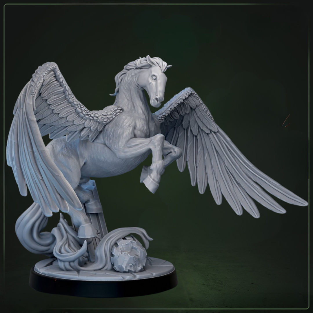 Celestial Pegasus D&D miniatuur - goddelijke mythologische gevleugelde pegasus uit Eulyssian Odyssey collectie, hoogdetail resin DND miniaturen voor fantasy tabletop RPG van Quest & Craft

