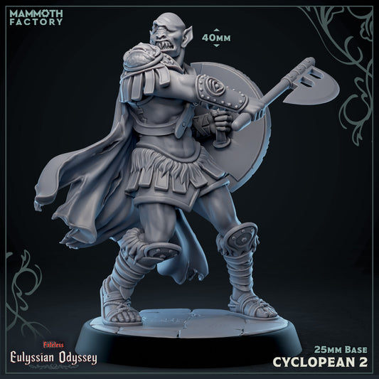 Cyclopean 2 D&D miniatuur - mythologische cyclopen krijger met traditioneel pantser, fantasy miniaturen voor Griekse encounters bij Quest & Craft
