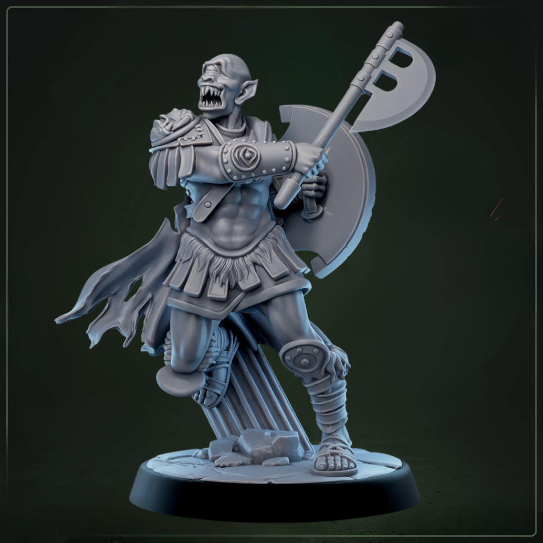 Cyclopean 1 D&D miniatuur - bijjl en schild- brutale eénogige krijger uit Eulyssian Odyssey collectie, hoogdetail resin DND miniaturen voor mythologische tabletop RPG van Quest & Craft
