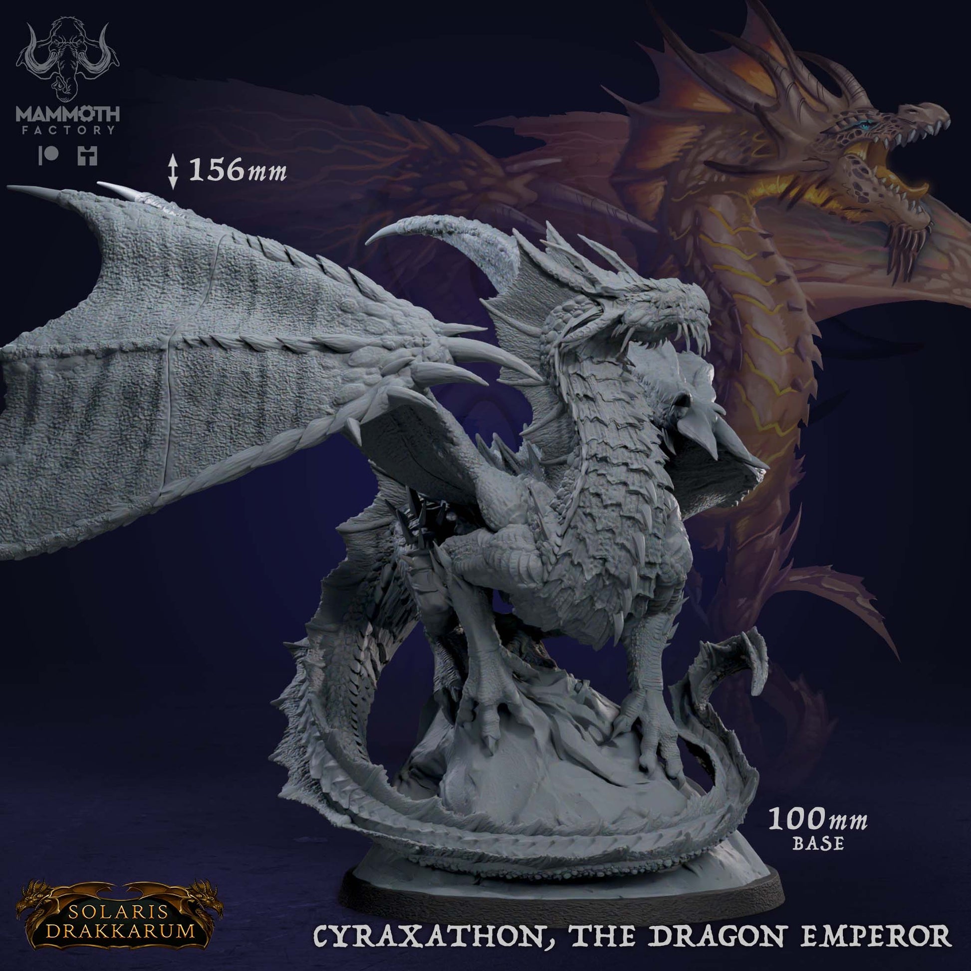 Cyraxathon Dragon Emperor D&D miniatuur - legendarische large scale boss dragon uit Solaris Drakkarum collectie, hoogdetail resin DND miniaturen voor fantasy tabletop RPG van Quest & Craft
