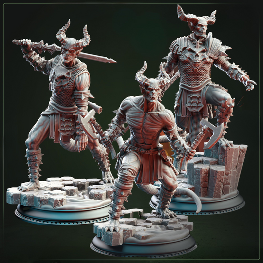 Demons of the Abyss Nosmeni Warriors D&D miniaturen - angstaanjagende demonische krijgers met chaotische kracht uit Feet First Into Hell campagne, premium DND miniaturen fantasy demonen voor TTRPG adventures uit Nederland bij Quest & Craft