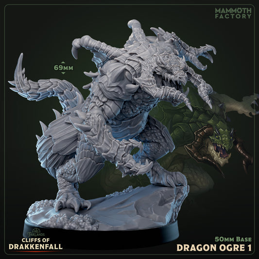 Dragon Ogre 1 D&D miniatuur - gemuteerde draconische ogre variant uit Cliffs of Drakkenfall collectie, hoogdetail resin DND miniaturen voor fantasy tabletop RPG van Quest & Craft
