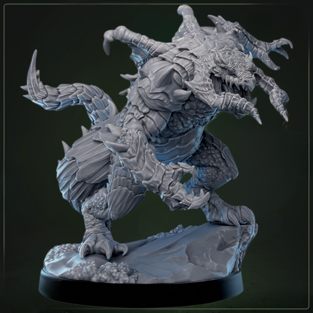 Dragon Ogre 1 D&D miniatuur - gemuteerde draconische ogre variant uit Cliffs of Drakkenfall collectie, hoogdetail resin DND miniaturen voor fantasy tabletop RPG van Quest & Craft
