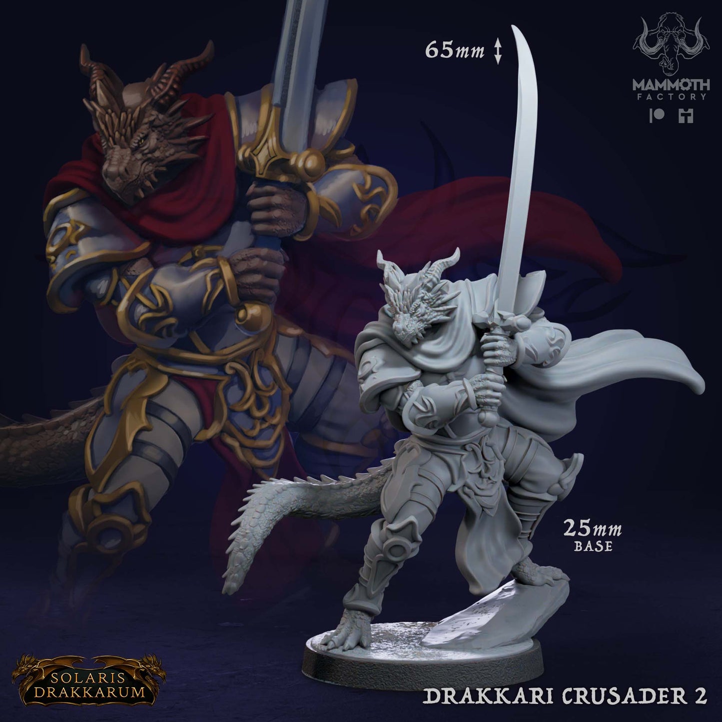 Drakkari Crusader 2 D&D miniatuur - elite dragonkin crusader uit Solaris Drakkarum warband, hoogdetail resin DND miniaturen voor fantasy tabletop RPG van Quest & Craft
