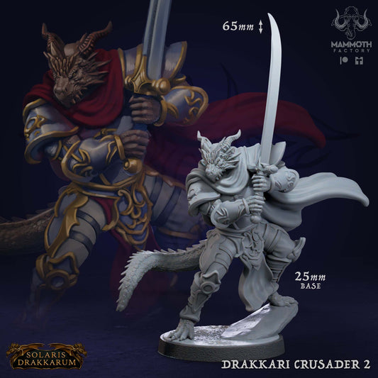 Drakkari Crusader 2 D&D miniatuur - elite dragonkin crusader uit Solaris Drakkarum warband, hoogdetail resin DND miniaturen voor fantasy tabletop RPG van Quest & Craft
