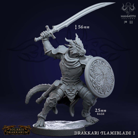 Drakkari Flameblade 1 D&D miniatuur - fire warrior spellblade uit dragonkin warband set, fantasy miniaturen voor flame encounters bij Quest & Craft
