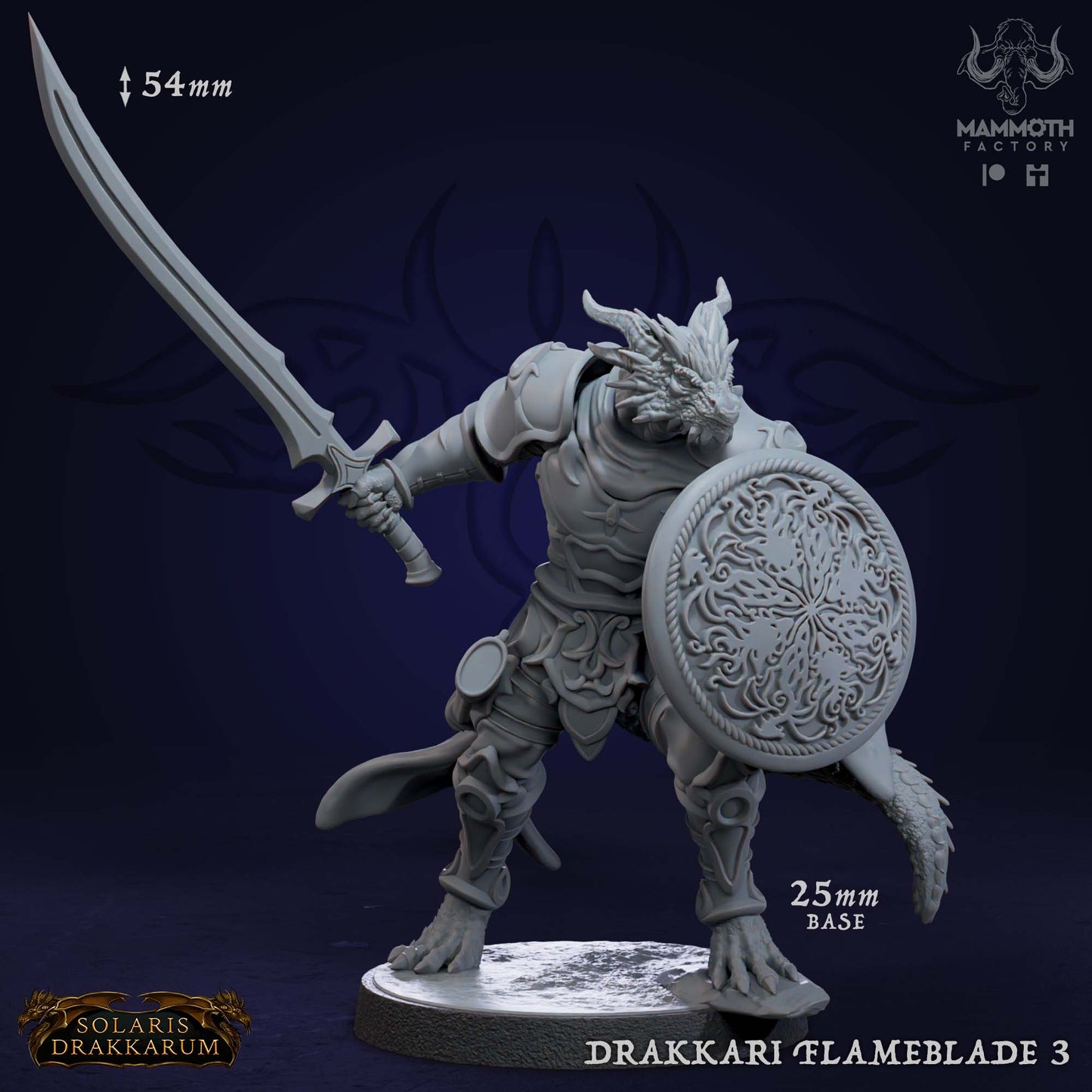 Drakkari Flameblade 3 D&D miniatuur - dragonkin fire warrior uit flameblade warband, DND miniaturen voor flame magic encounters bij Quest & Craft
