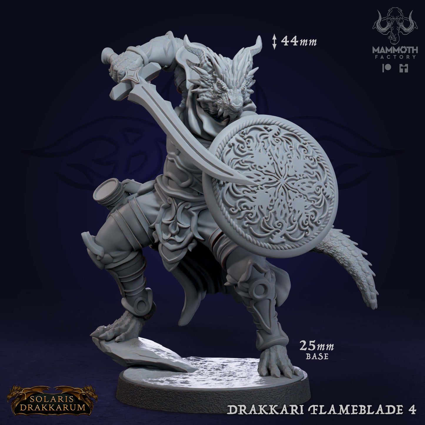 Drakkari Flameblade 4 D&D miniatuur - dragonkin fire warrior uit flameblade warband, DND miniaturen voor flame magic encounters bij Quest & Craft
