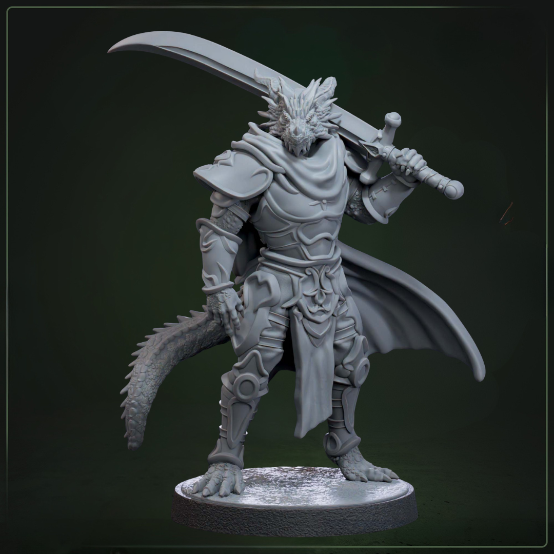Drakkari Crusader 1 D&D miniatuur - elite dragonkin crusader uit Solaris Drakkarum warband, hoogdetail resin DND miniaturen voor fantasy tabletop RPG van Quest & Craft
