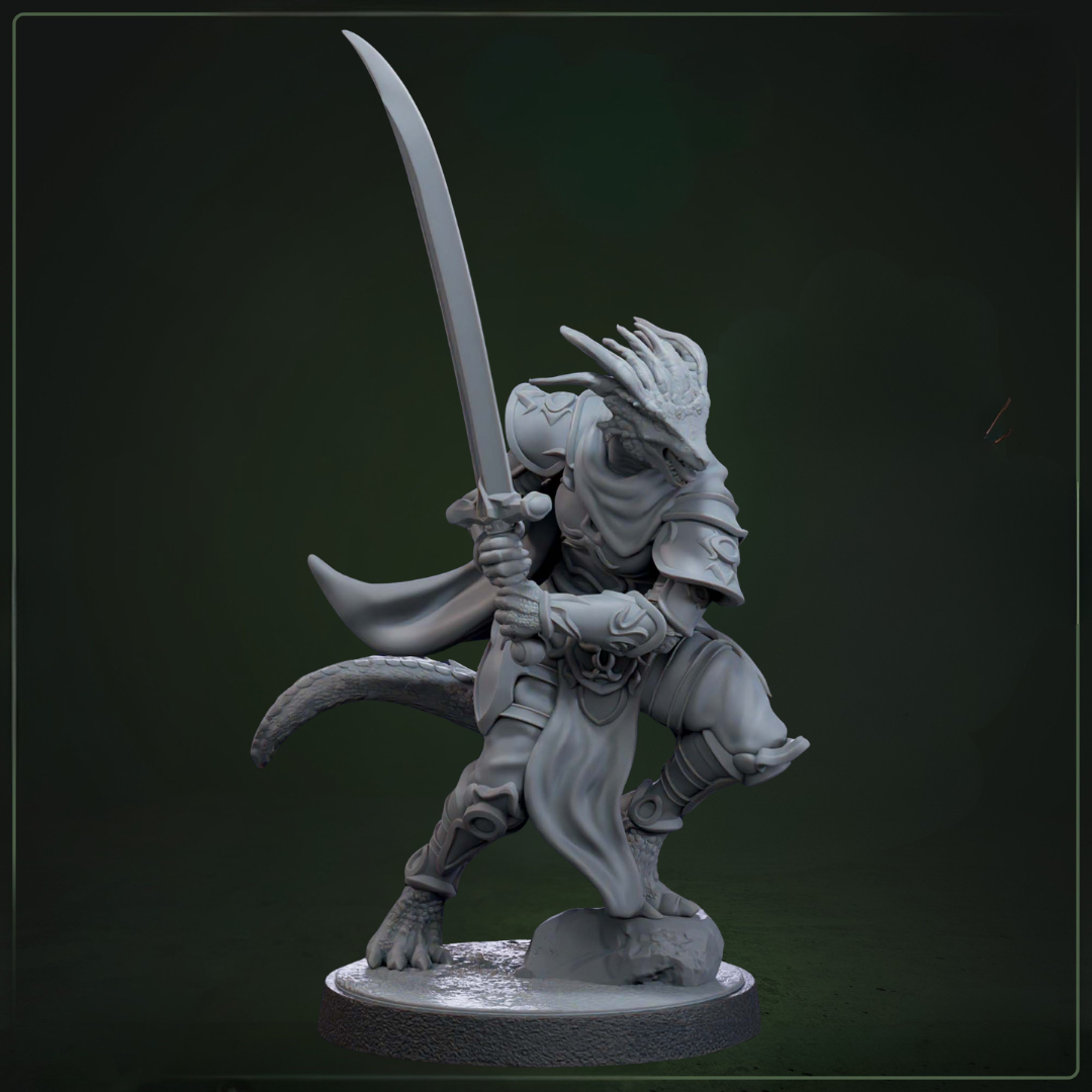 Drakkari Crusader 5 D&D miniatuur - elite holy warrior uit dragonkin crusader warband set, fantasy miniaturen voor religious campaigns van Quest & Craft
