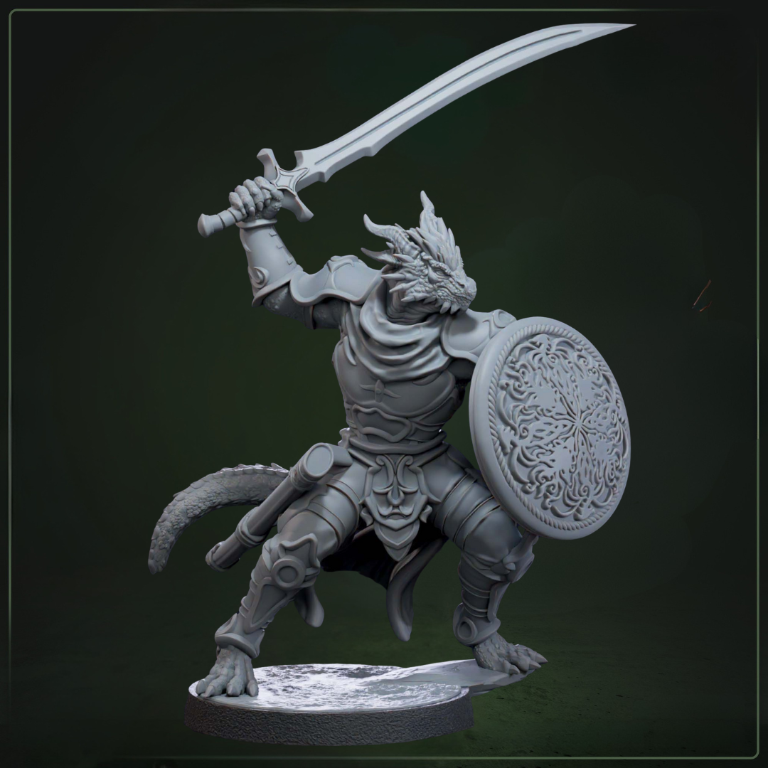 Drakkari Flameblade 1 D&D miniatuur - fire warrior spellblade uit dragonkin warband set, fantasy miniaturen voor flame encounters bij Quest & Craft
