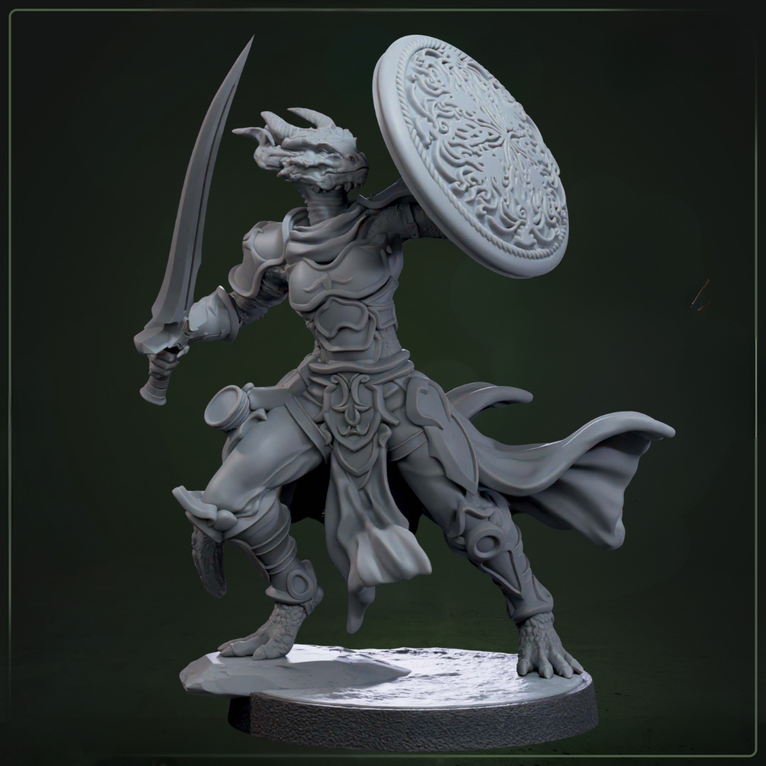 Drakkari Flameblade 5 D&D miniatuur - elite spellblade warrior uit fiery dragonkin warband set, fantasy miniaturen voor fire campaigns van Quest & Craft
