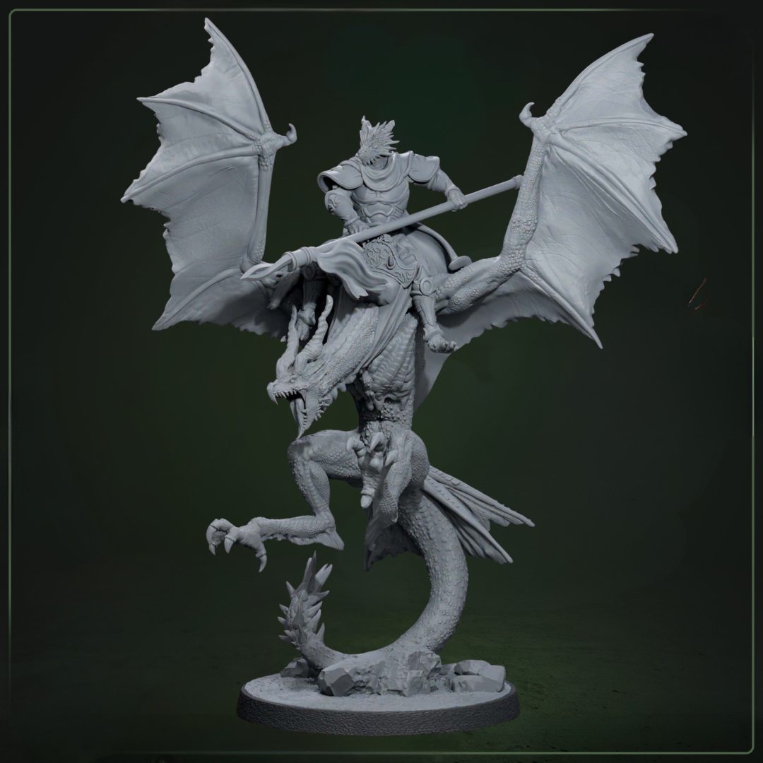 Drakkari Wyvern Riders 1 D&D miniatuur - elite drakenridder uit Solaris Drakkarum warband, hoogdetail resin DND miniaturen voor fantasy tabletop RPG van Quest & Craft
