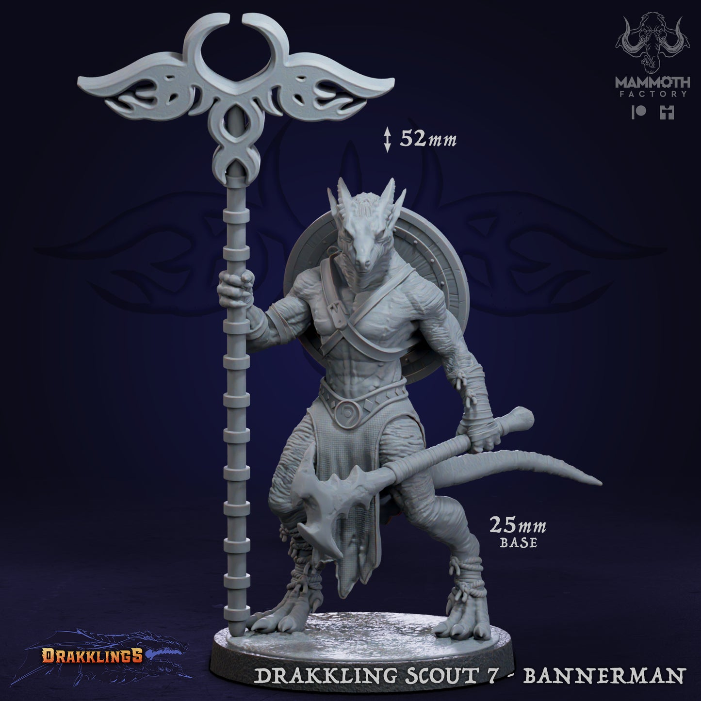 Drakkling Scout 7 Bannerman D&D miniatuur - drakkling vaandeldrager uit scout warband, militaire DND miniaturen voor tactische formaties van Quest & Craft
