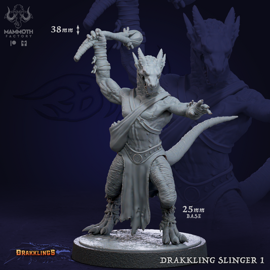 Drakkari Slinger 1 D&D miniatuur - tactische drakkling slinger uit Drakklings of Dragons Keep warband, hoogdetail resin DND miniaturen voor fantasy tabletop RPG van Quest & Craft
