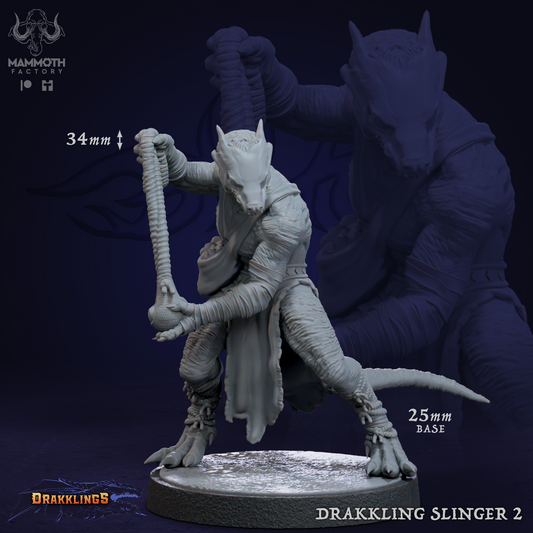 Drakkari Slinger 2 D&D miniatuur - ranged combat drakkling uit slinger warband set, fantasy miniaturen voor tactische encounters bij Quest & Craft
