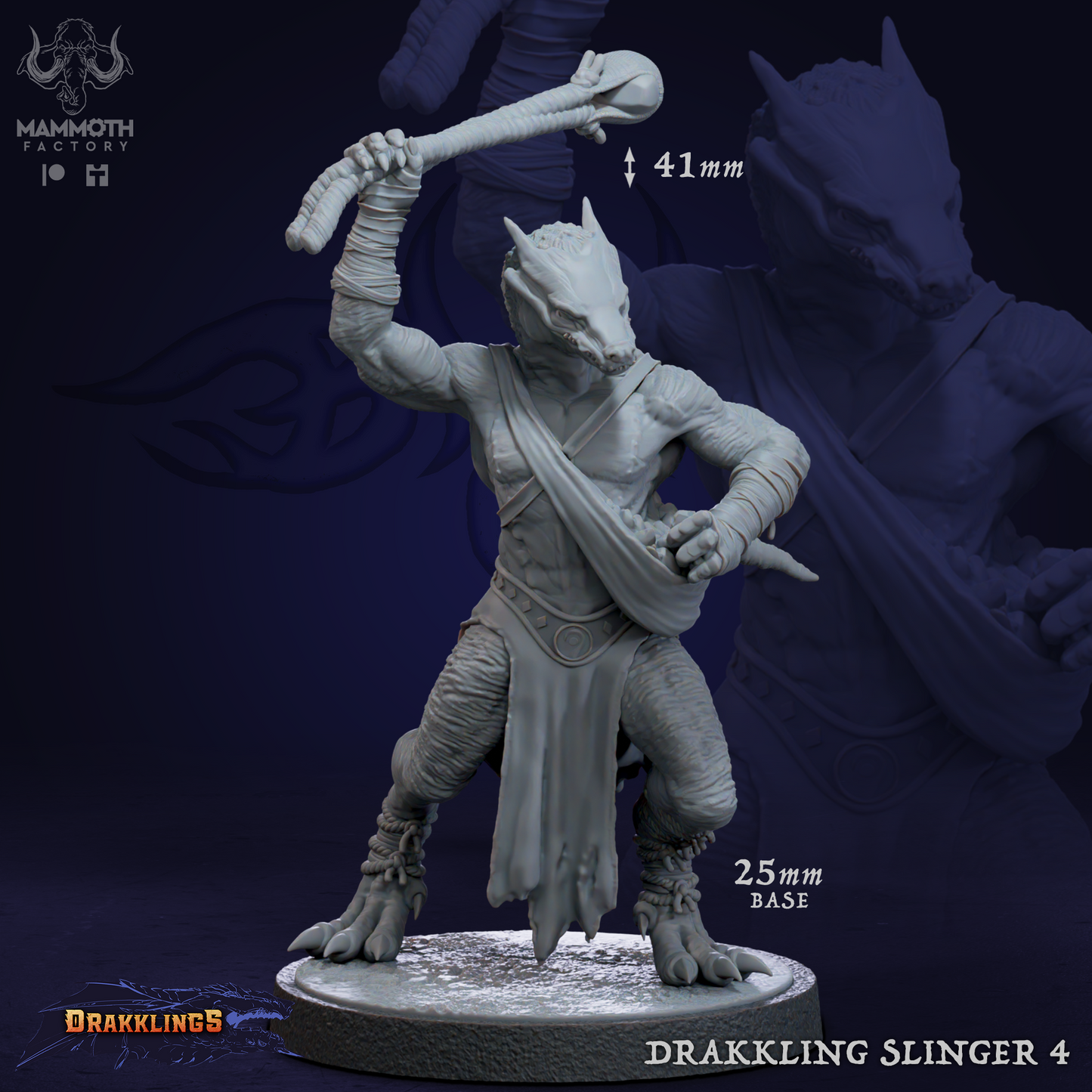 Drakkari Slinger 4 D&D miniatuur - gecoördineerde drakkling met slinger uit warband, DND miniaturen voor pack tactics encounters bij Quest & Craft
