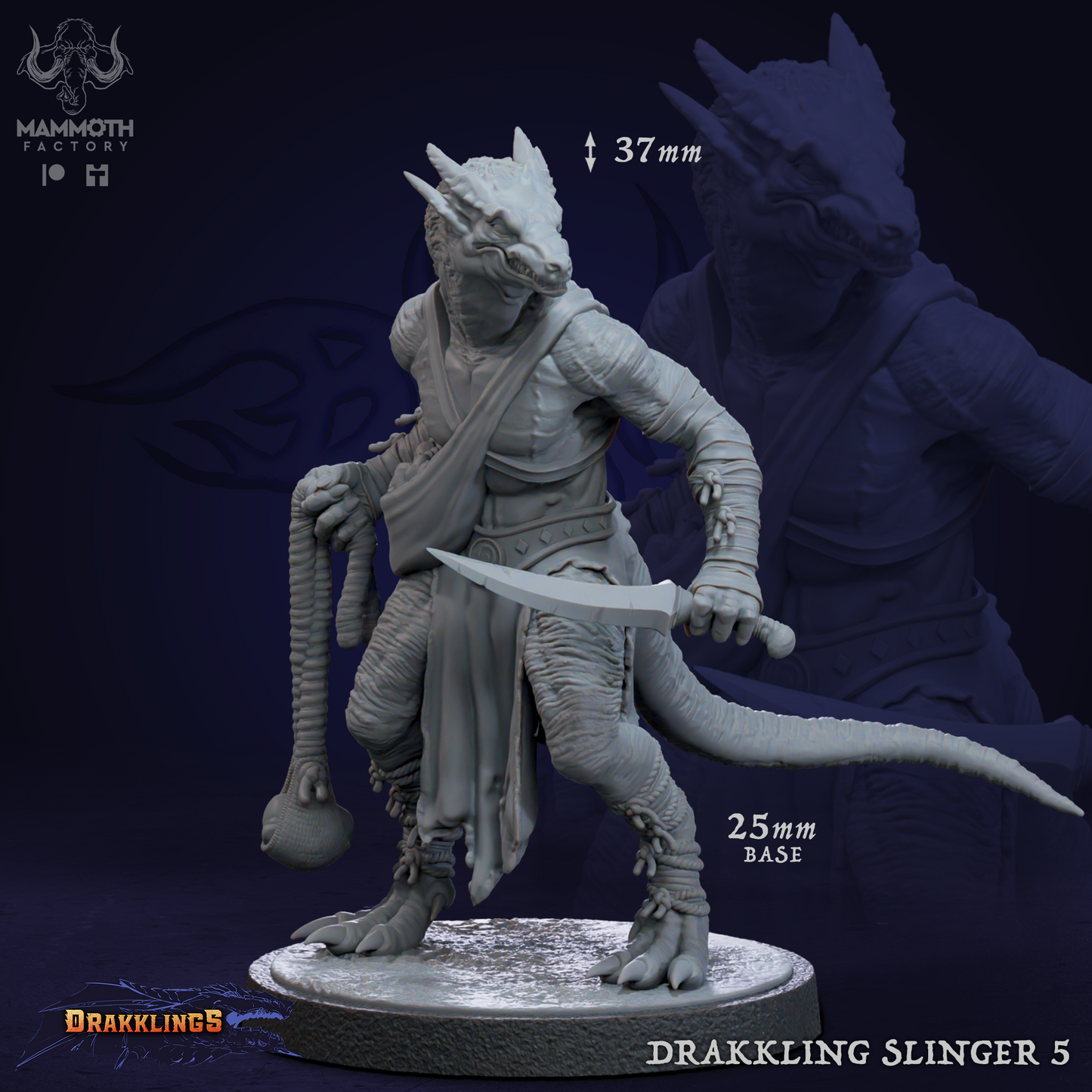 Drakkari Slinger 5 D&D miniatuur - sluwe drakkling ranged fighter uit tactische warband set, fantasy miniaturen voor strategische campaigns van Quest & Craft
