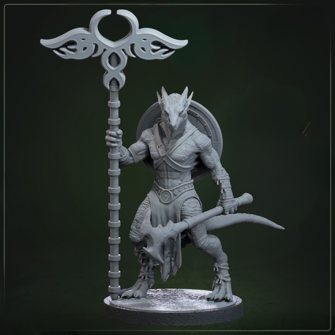 Drakkling Scout 7 Bannerman D&D miniatuur - drakkling vaandeldrager uit scout warband, militaire DND miniaturen voor tactische formaties van Quest & Craft
