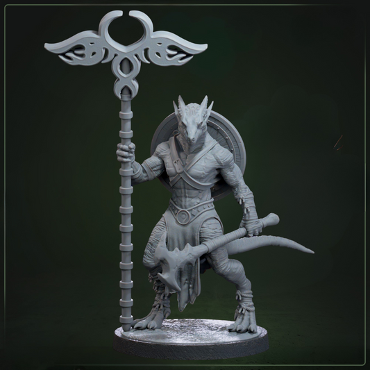 Drakkling Scout 7 Bannerman D&D miniatuur - drakkling vaandeldrager uit scout warband, militaire DND miniaturen voor tactische formaties van Quest & Craft
