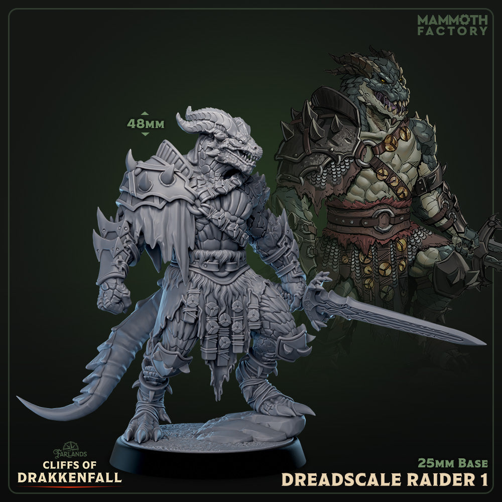 Dreadscale Raider 1 D&D miniatuur - elite draconische krijger uit Cliffs of Drakkenfall collectie, hoogdetail resin DND miniaturen voor fantasy tabletop RPG van Quest & Craft
